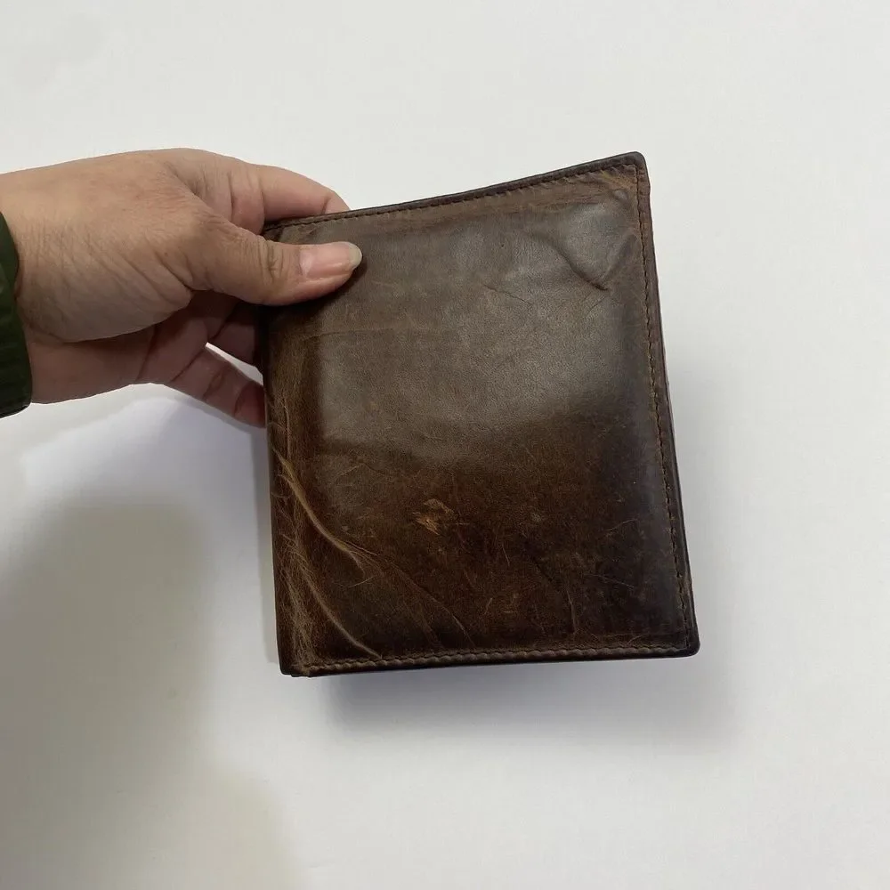 F&L Classic‎ Brown Genuine Leather Bifold Wallet RFID Safe Vintage